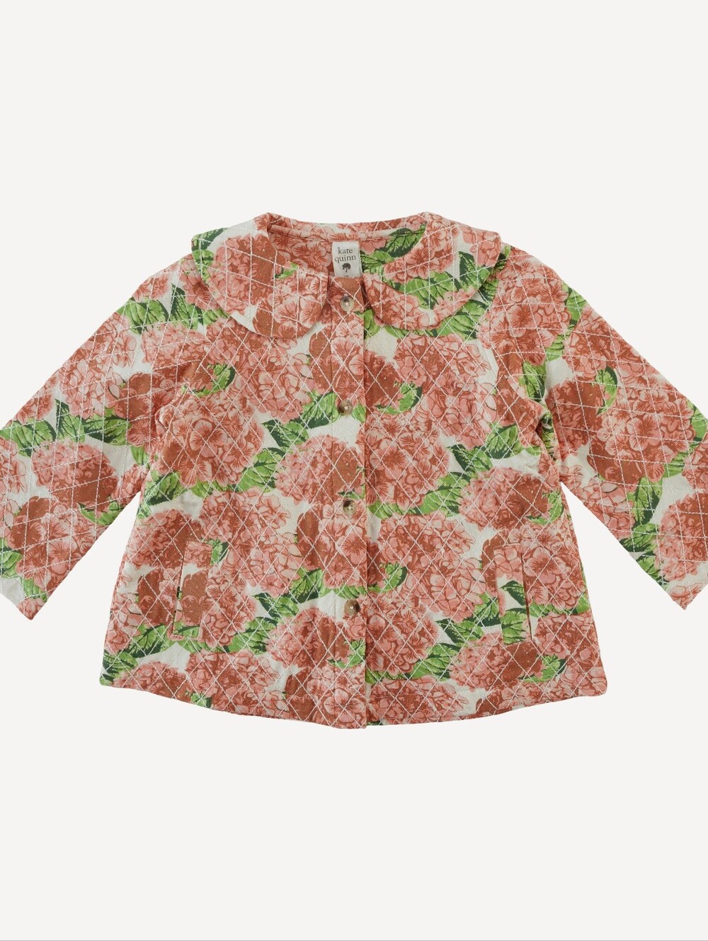 NWT 18-24M Kate Quinn quilted peter pan swing jacket peach hydrangea bamboo
